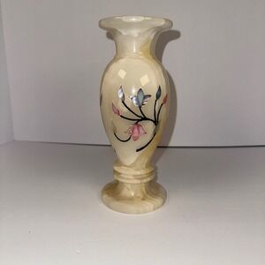Vintage Onyx Inlay Floral Vase Elegant Home Decor Accent Piece